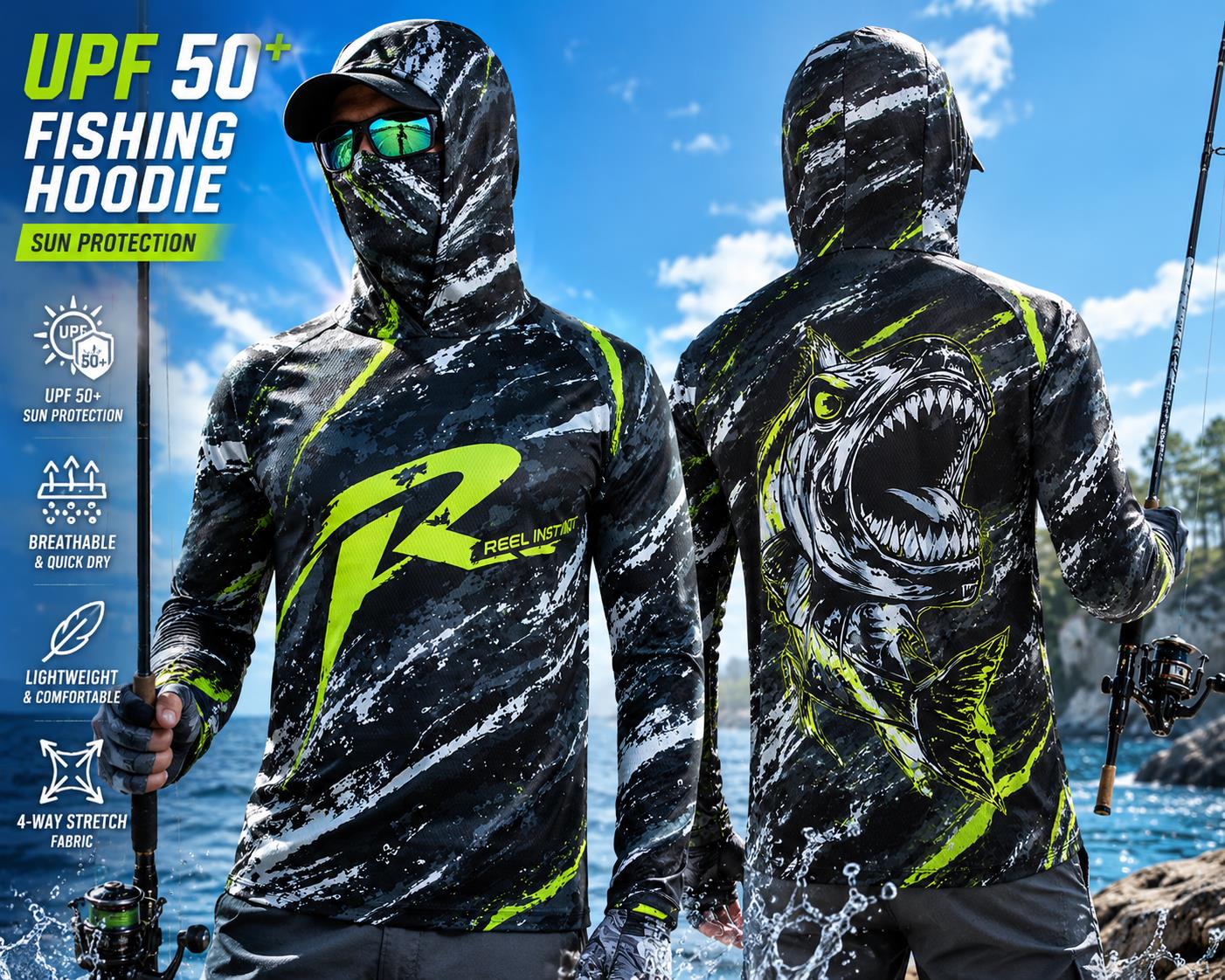 Fishing Mask Sun Protection - Camisa de Pesca Unissex de Manga