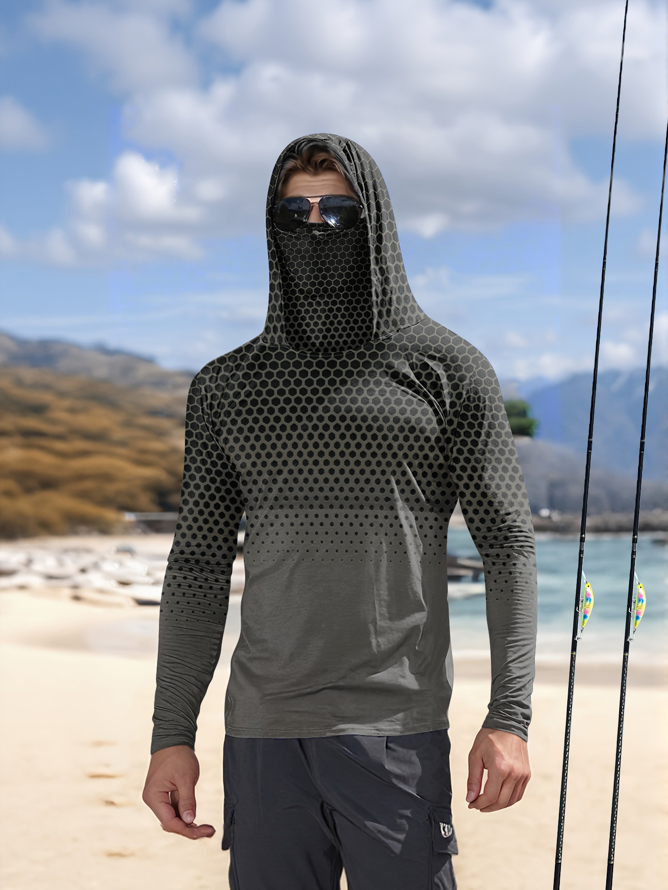 Fishing Mask Sun Protection - Camisa de Pesca Masculina de Verão
