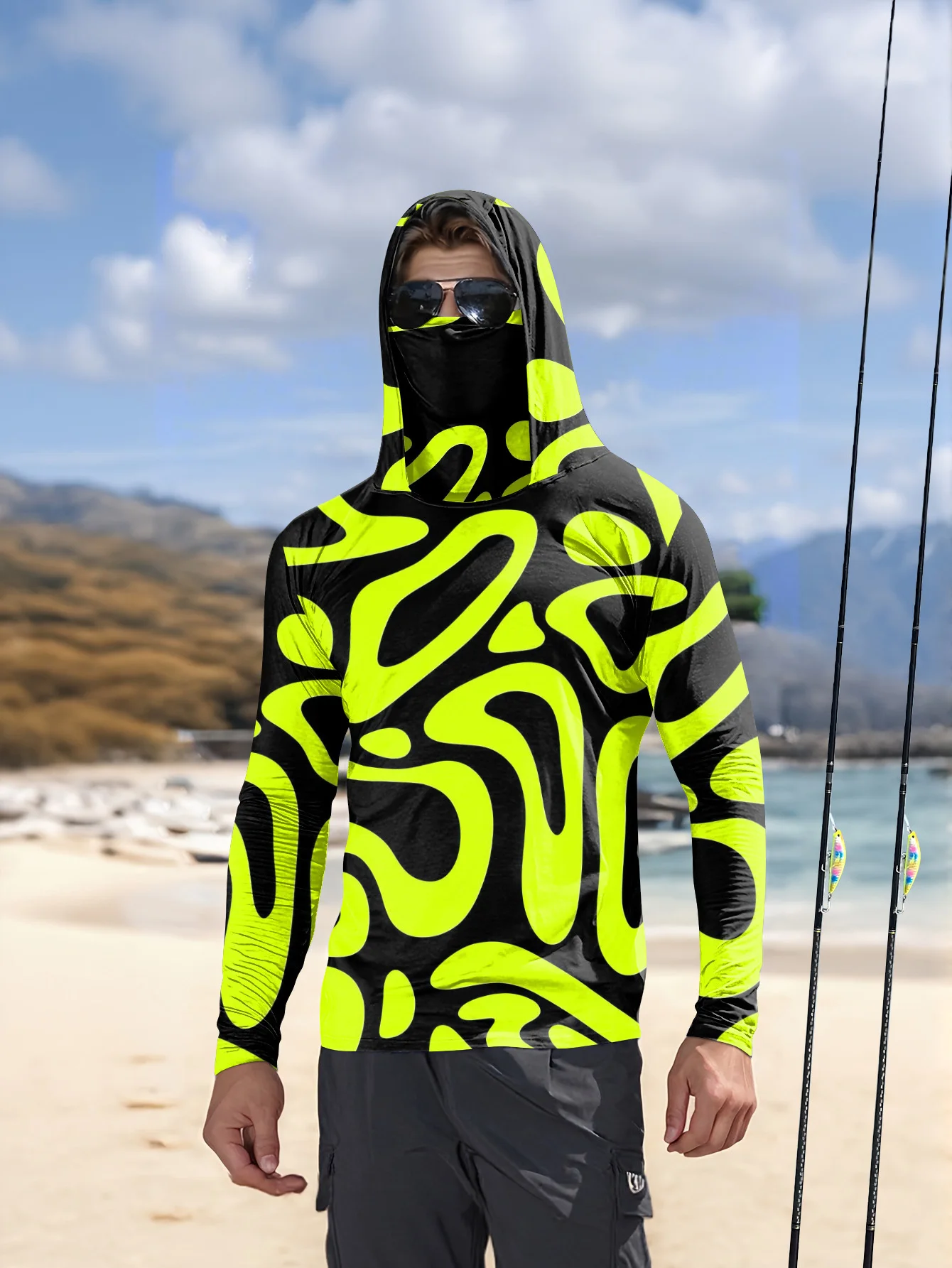 Fishing Mask Sun Protection - Camisa de pesca masculina com capuz,