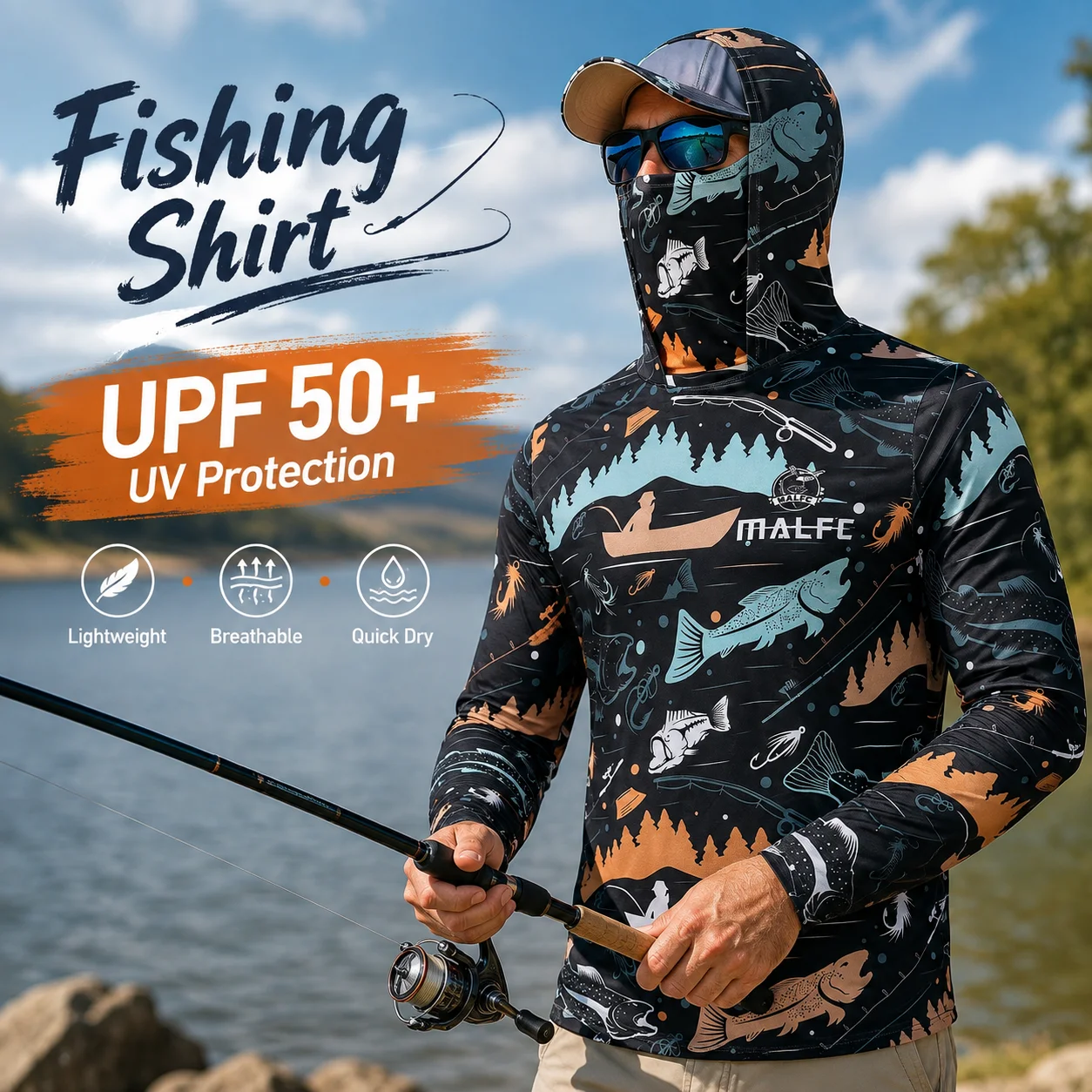 Camisa de pesca de manga compr - Fishing Mask Sun Protection avaliação e preço