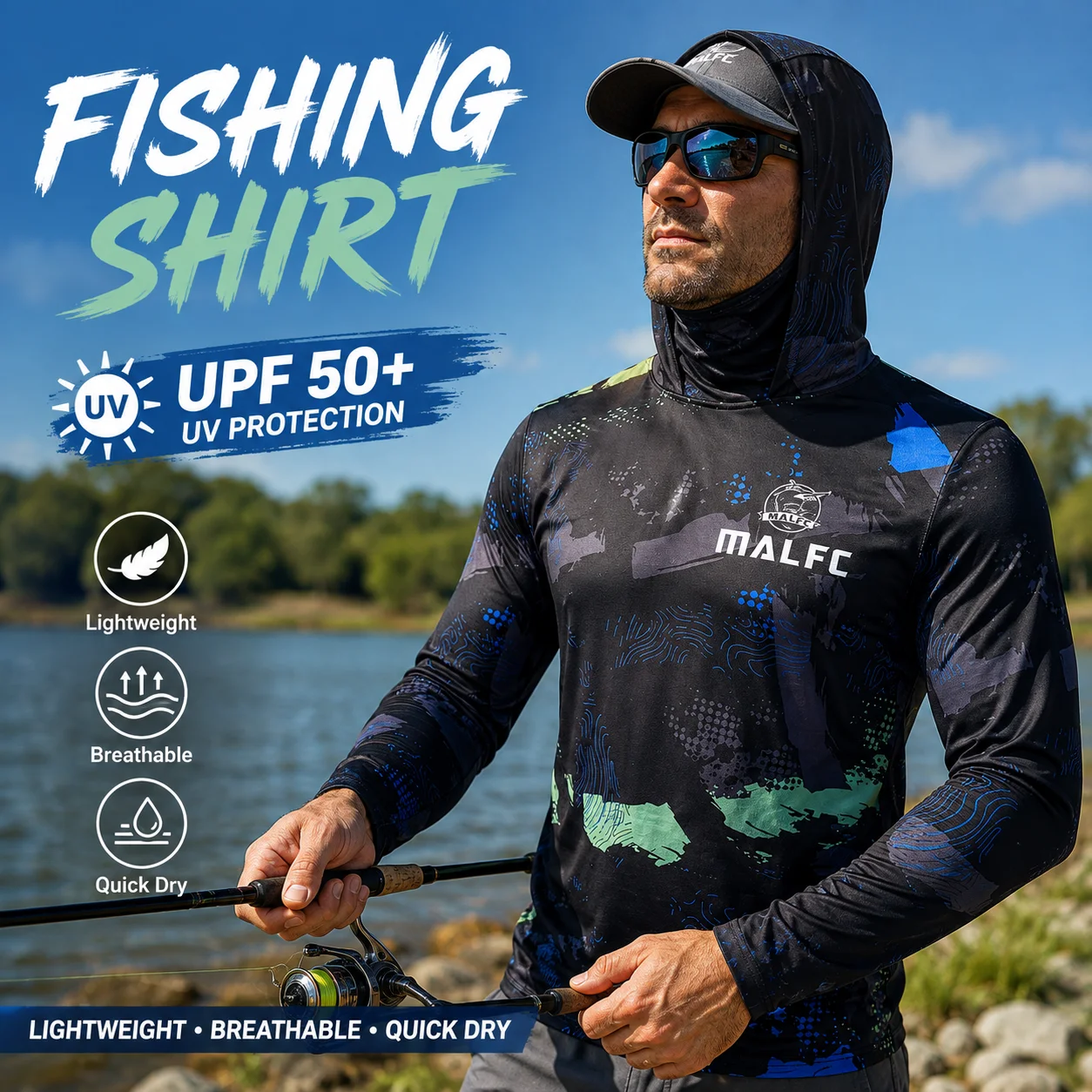 Camisa de pesca de manga compr - Fishing Mask Sun Protection avaliação e preço