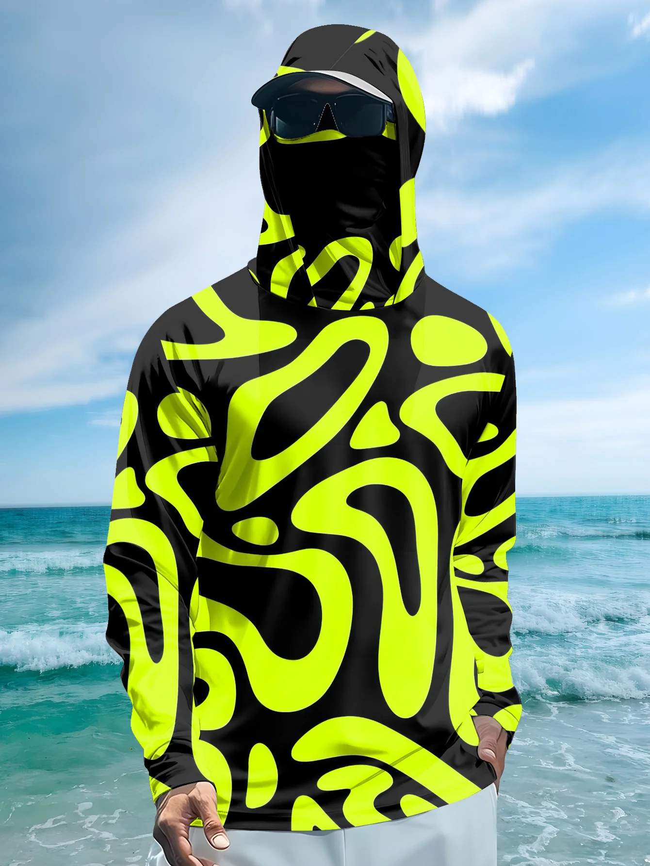 Camisa de pesca masculina com  - Fishing Mask Sun Protection avaliação e preço